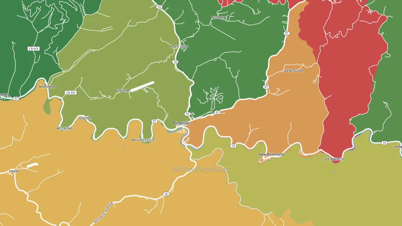 Pineville, WV Map of Vehicle Theft Rates