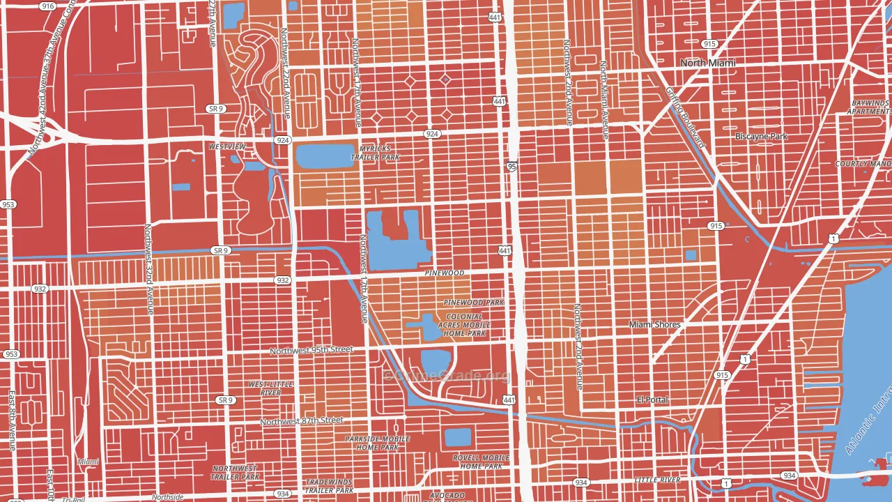 Pinewood, FL Map of Vehicle Theft Rates