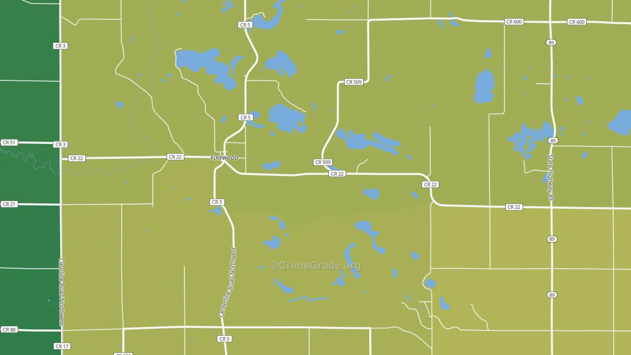 Pinewood, MN Map of Vehicle Theft Rates