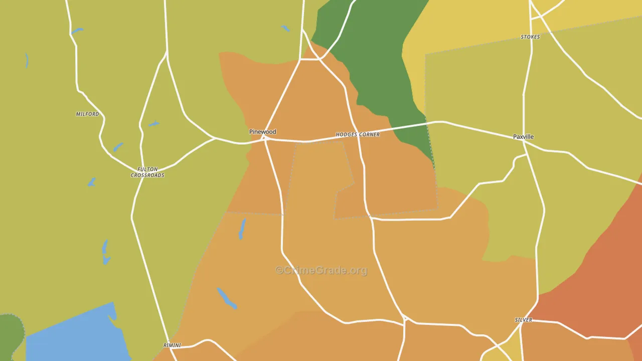 Pinewood, SC Map of Vehicle Theft Rates