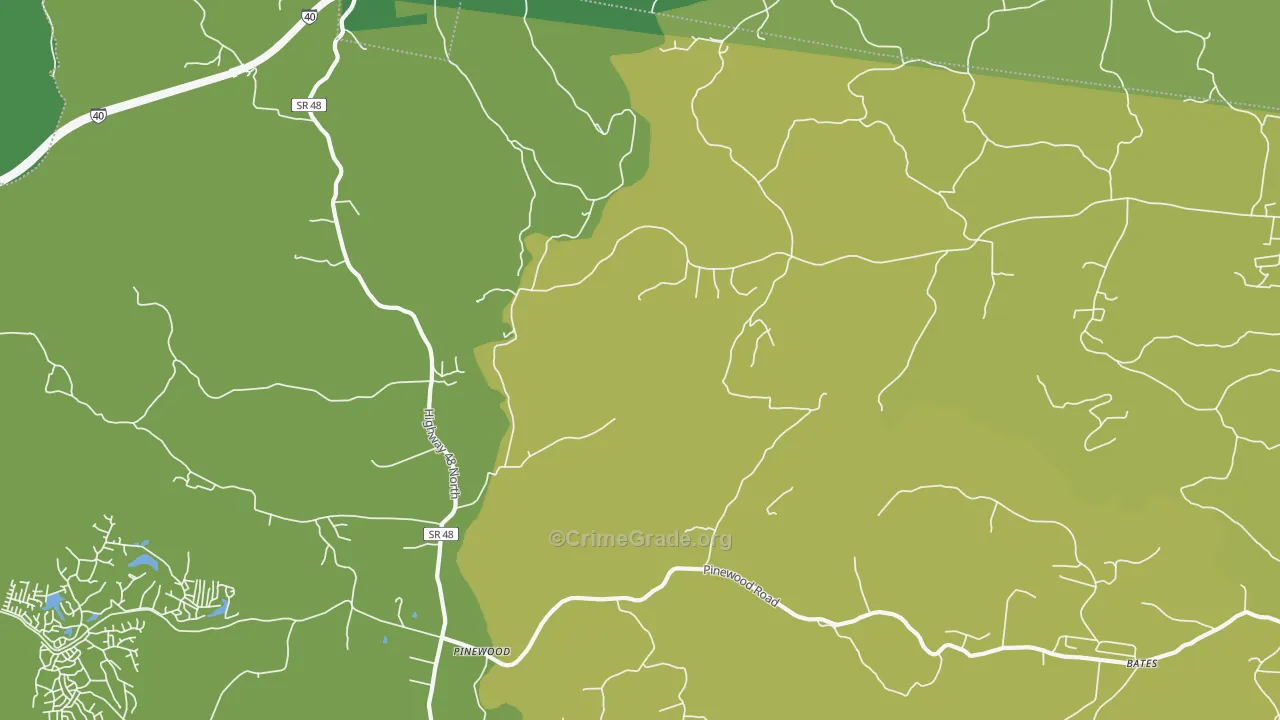 Pinewood, TN Map of Vehicle Theft Rates