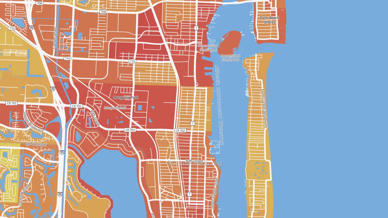 Pinewood-West Palm Beach, West Palm Beach, FL Map of Vehicle Theft Rates