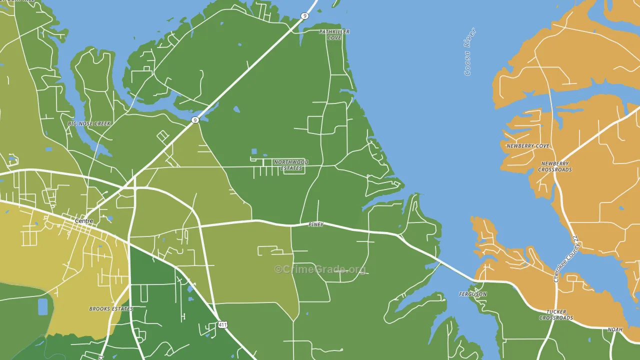 Piney, AL Map of Vehicle Theft Rates