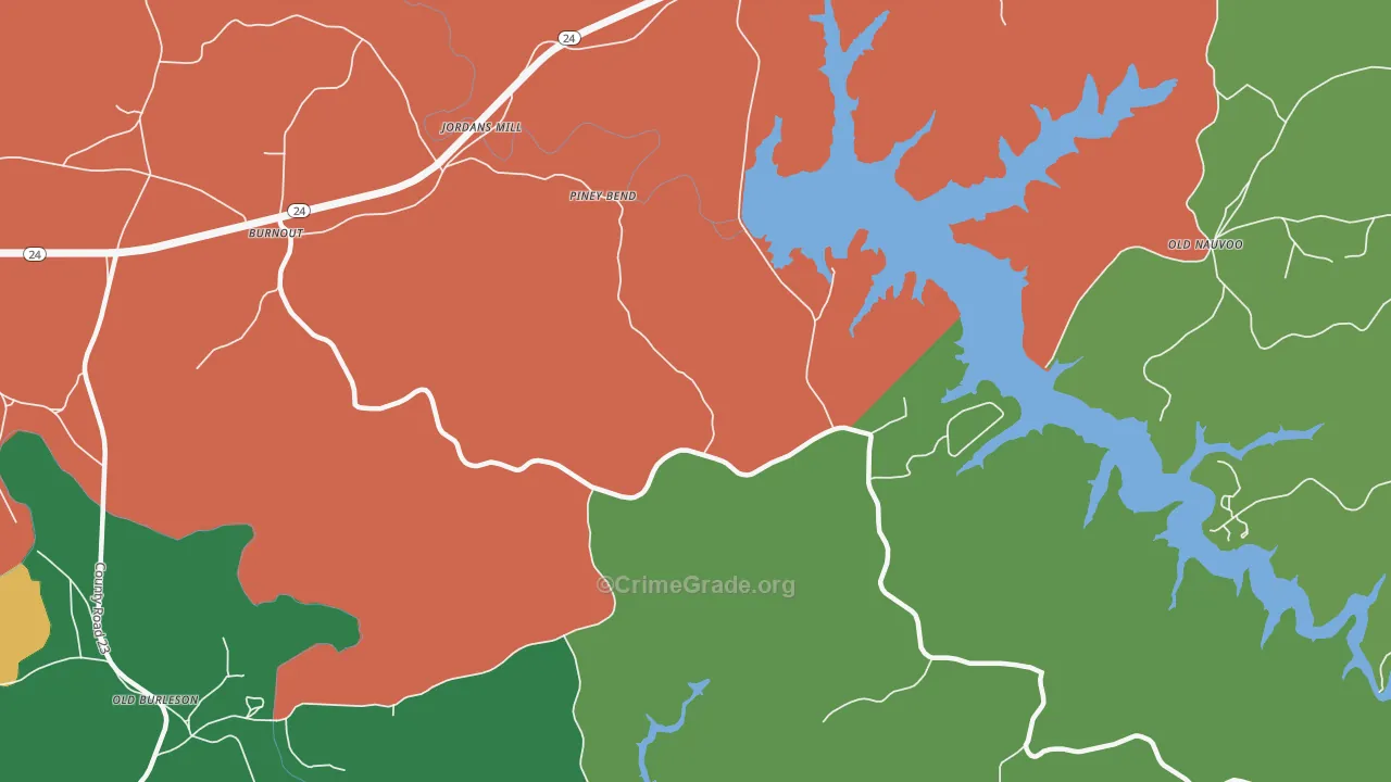 Piney Bend, AL Map of Vehicle Theft Rates