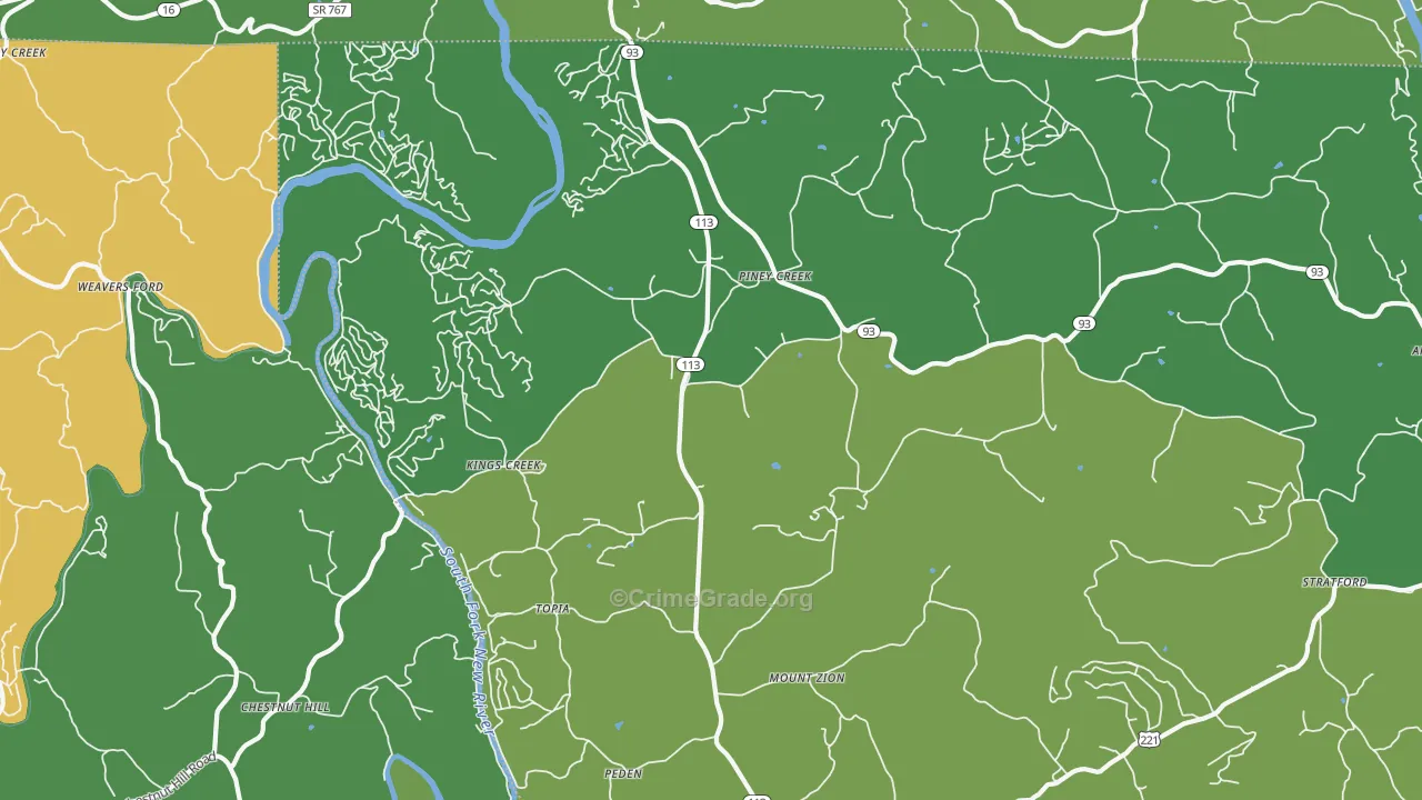 Piney Creek, NC Map of Vehicle Theft Rates
