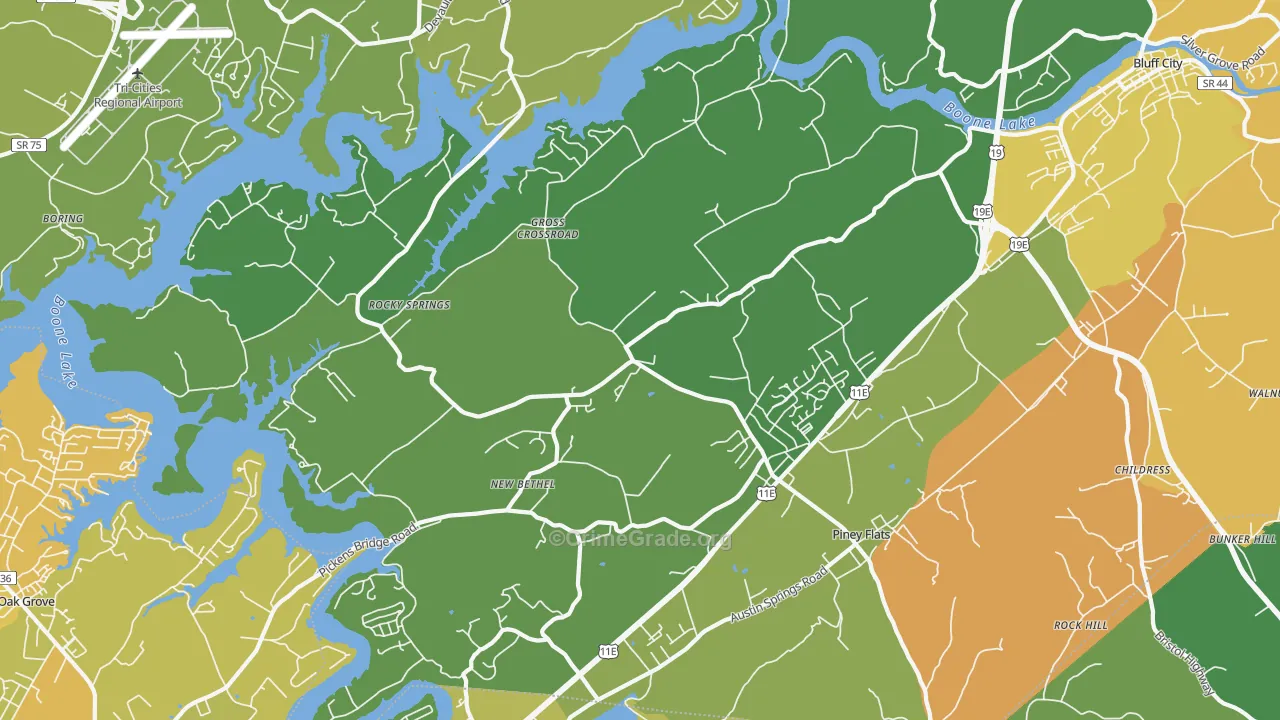 Piney Flats, TN Map of Vehicle Theft Rates