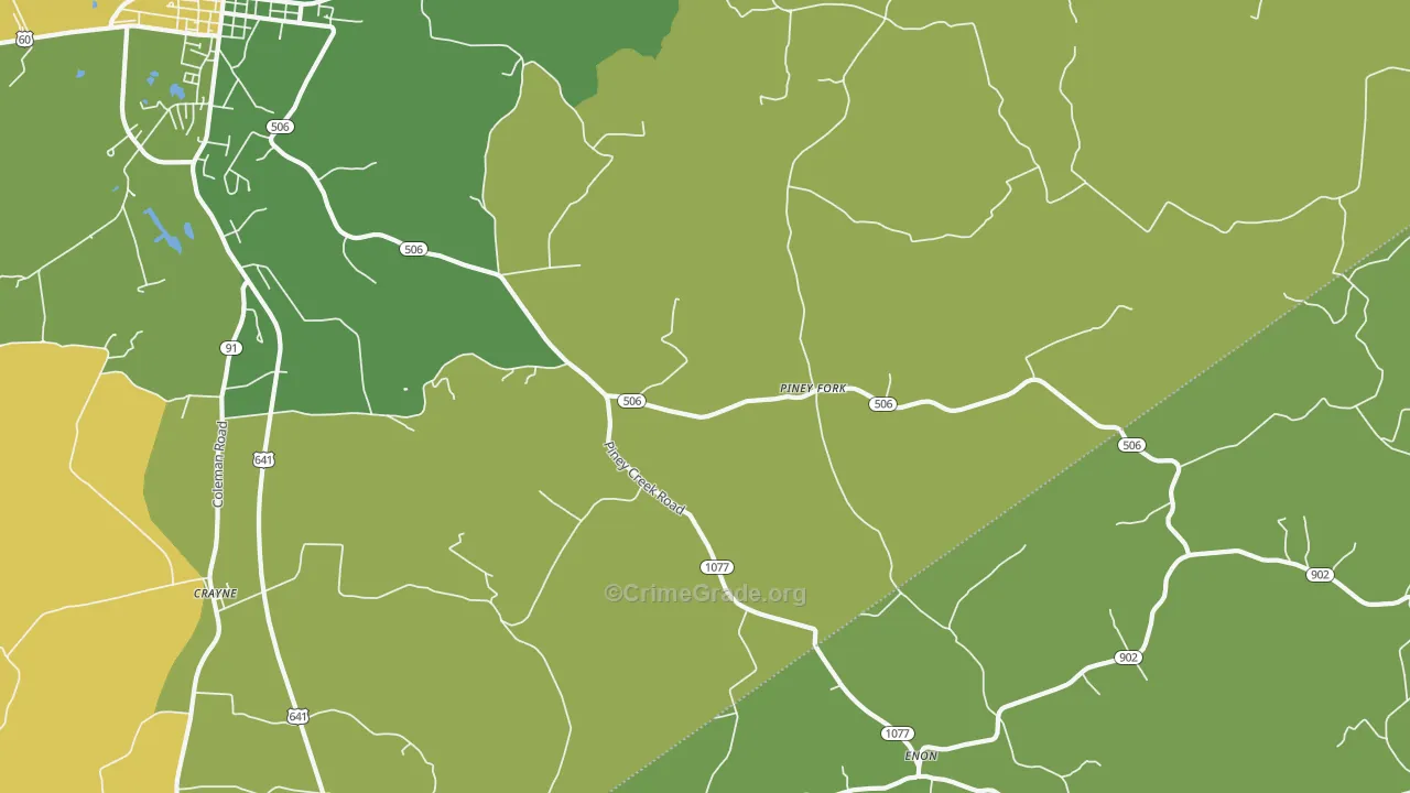 Piney Fork, KY Map of Vehicle Theft Rates