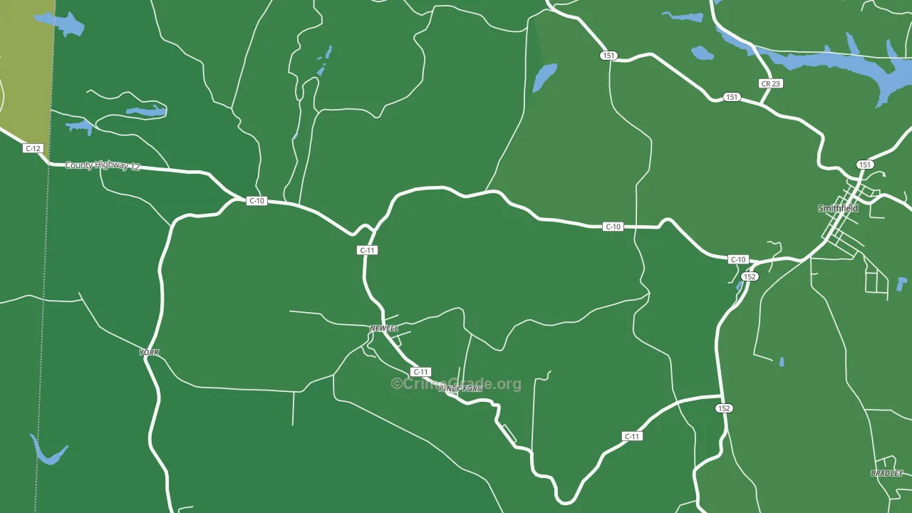 Piney Fork, OH Map of Vehicle Theft Rates