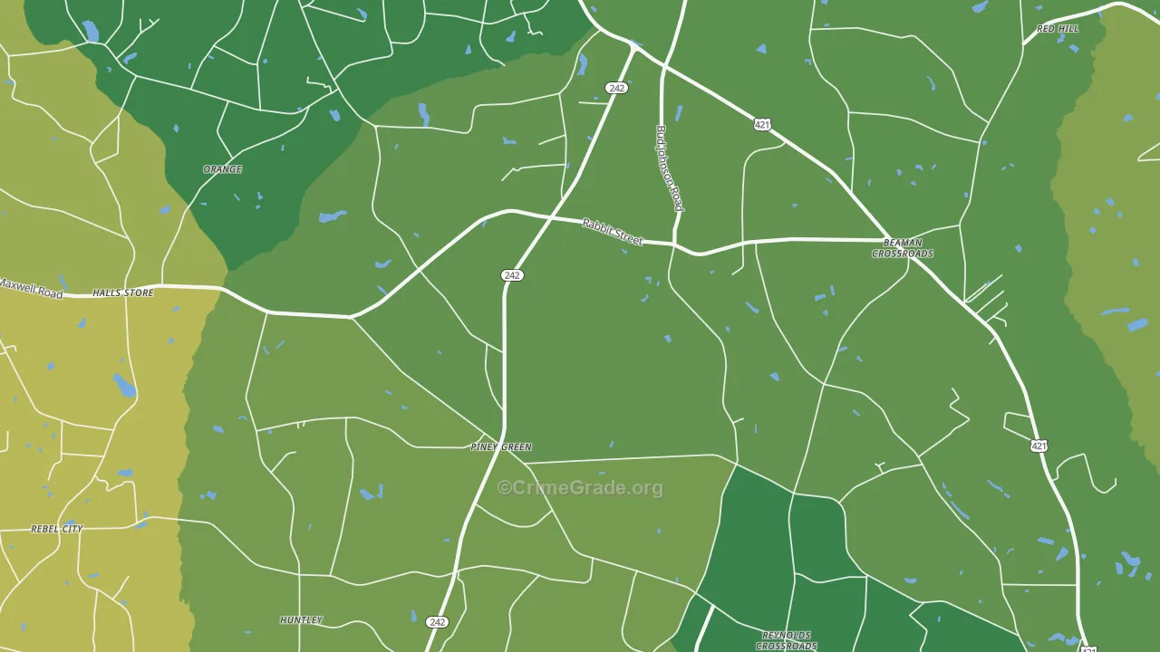Piney Green, NC Map of Vehicle Theft Rates