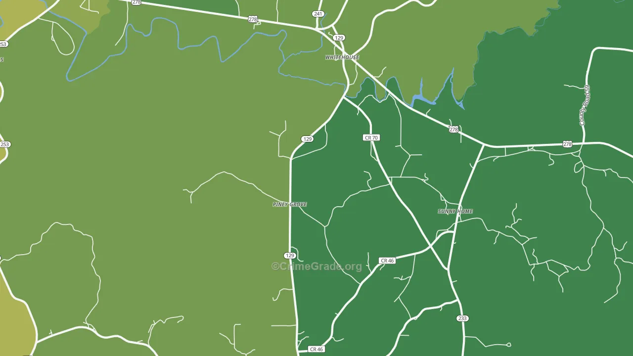 Piney Grove, AL Map of Vehicle Theft Rates