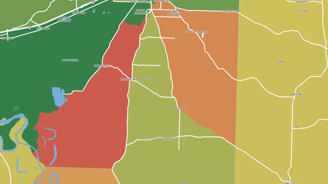 Piney Grove, AR Map of Vehicle Theft Rates