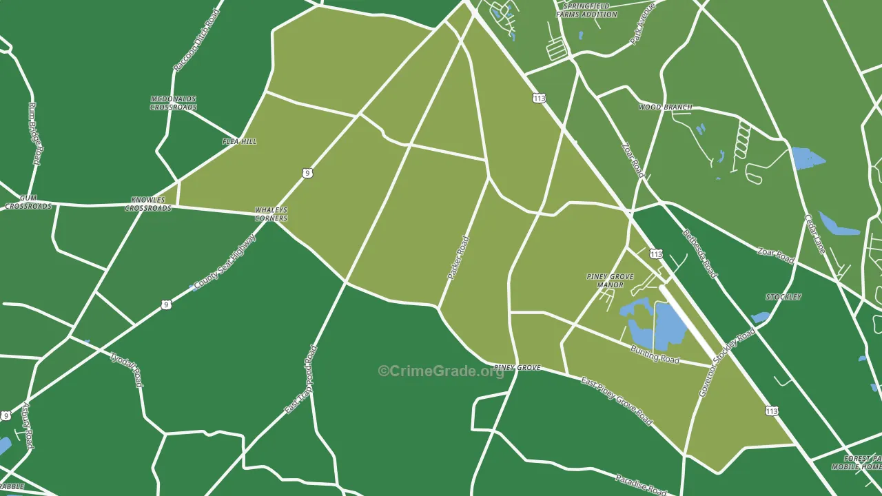 Piney Grove, DE Map of Vehicle Theft Rates