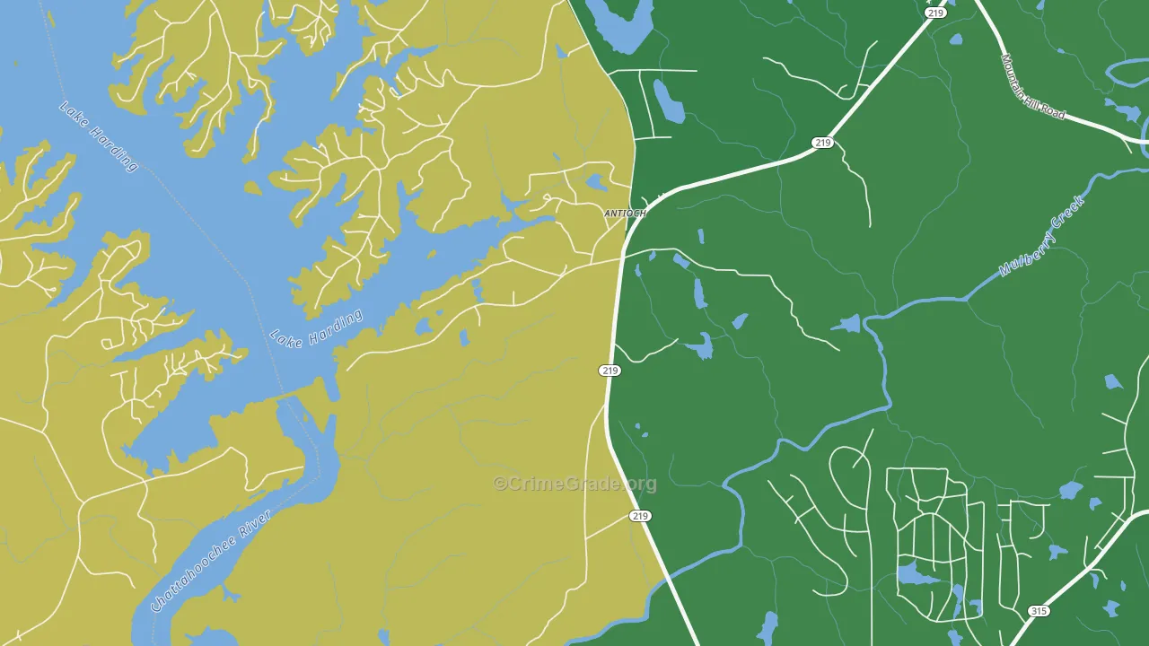 Piney Grove, GA Map of Vehicle Theft Rates