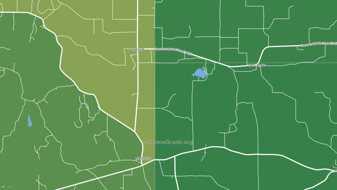 Piney Grove, TX Map of Vehicle Theft Rates