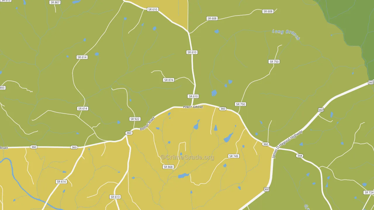 Piney Grove, VA Map of Vehicle Theft Rates