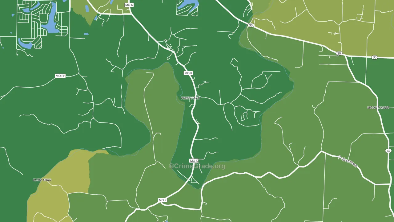 Piney Park, MO Map of Vehicle Theft Rates