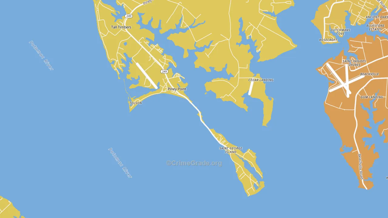 Piney Point, MD Map of Vehicle Theft Rates