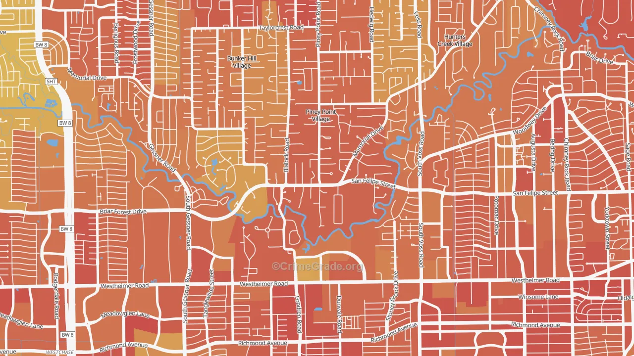 Piney Point Village, TX Map of Vehicle Theft Rates