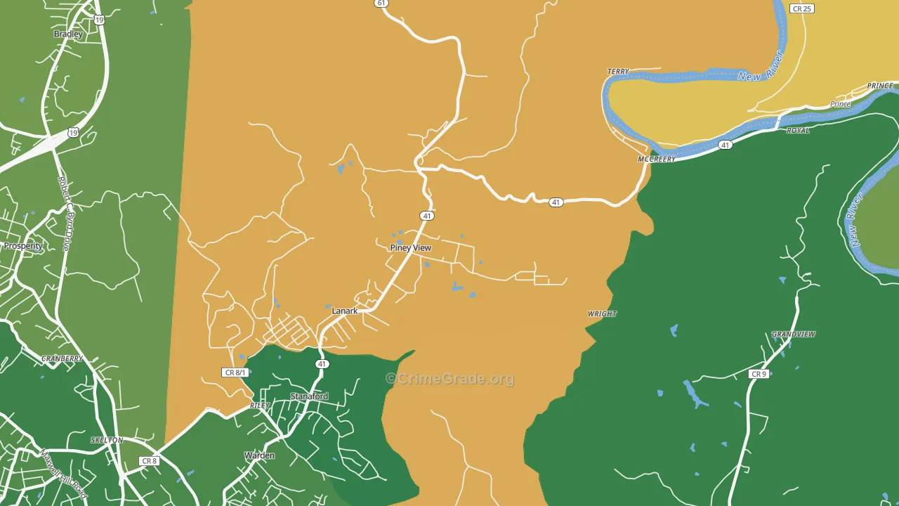Piney View, WV Map of Vehicle Theft Rates