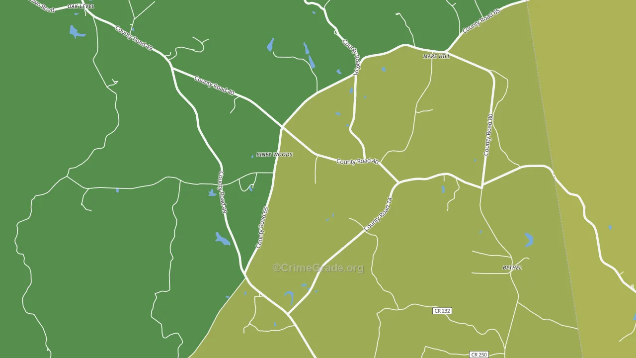 Piney Woods, AL Map of Vehicle Theft Rates