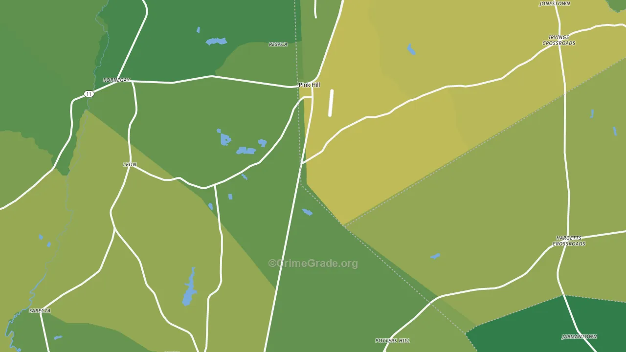 Pink Hill, NC Map of Vehicle Theft Rates