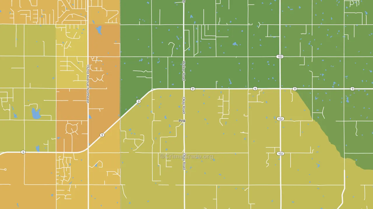 Pink, OK Map of Vehicle Theft Rates