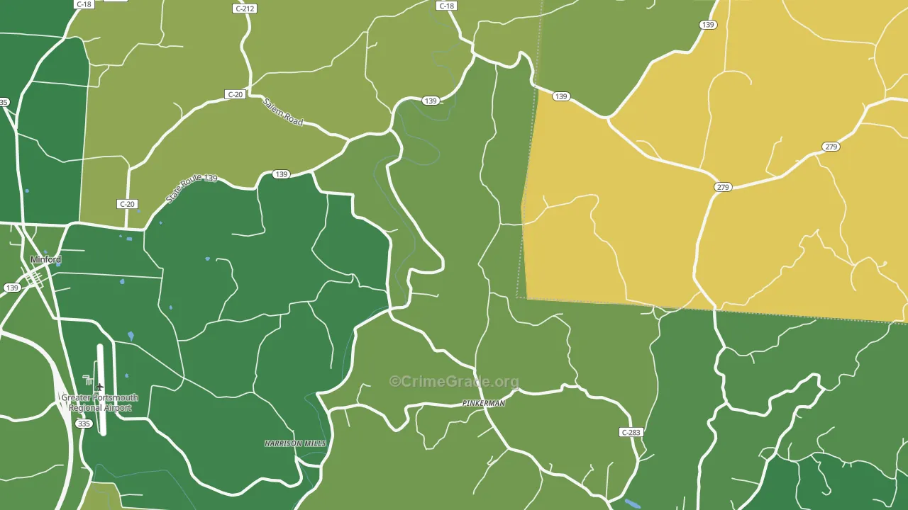 Pinkerman, OH Map of Vehicle Theft Rates