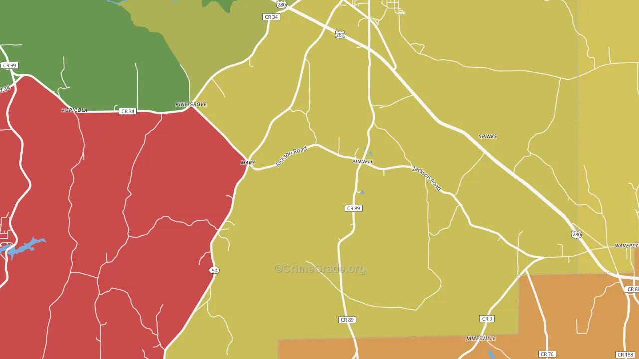 Pinnell, AL Map of Vehicle Theft Rates