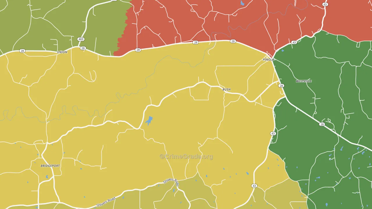 Pinola, MS Map of Vehicle Theft Rates
