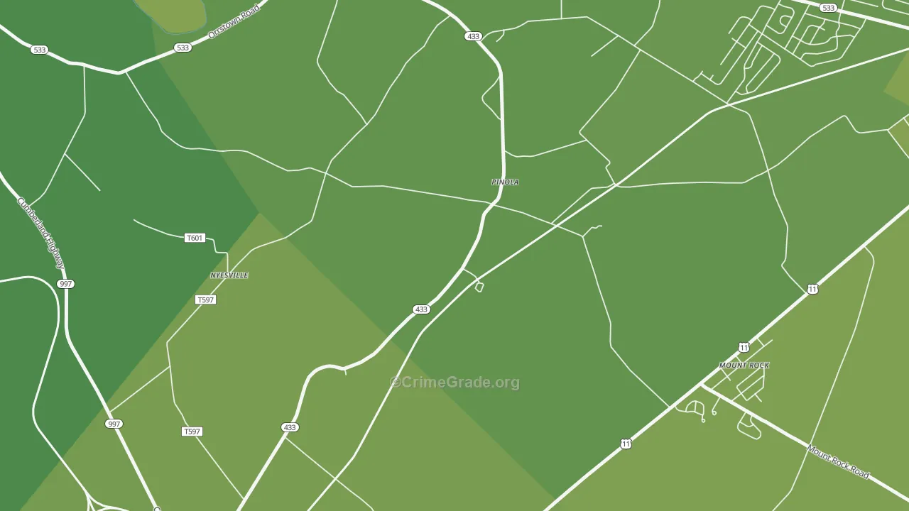 Pinola, PA Map of Vehicle Theft Rates