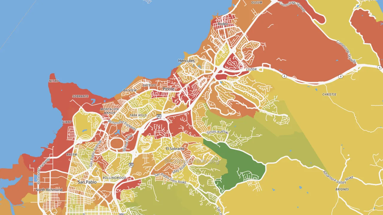 Pinole, CA Map of Vehicle Theft Rates