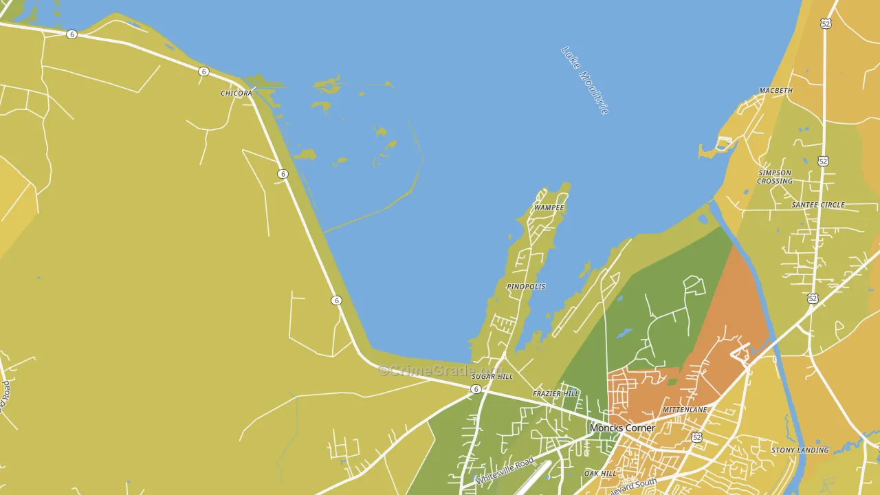Pinopolis, SC Map of Vehicle Theft Rates