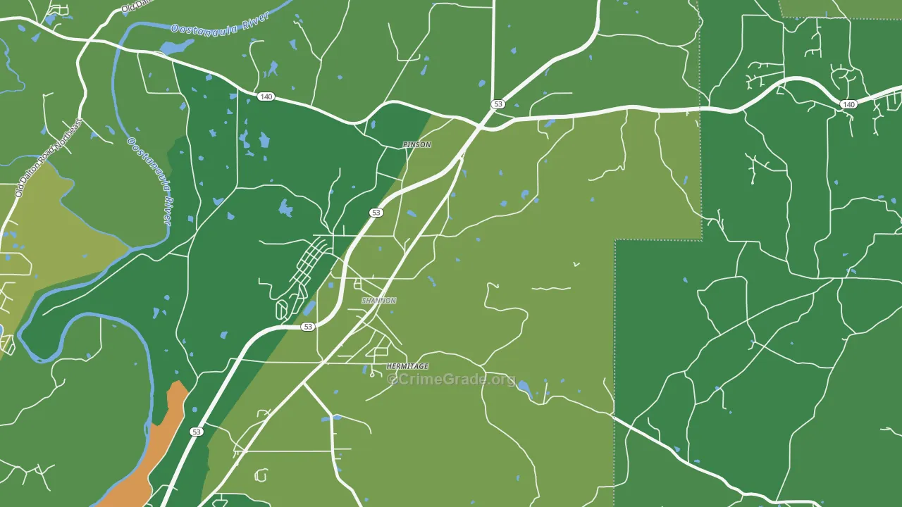 Pinson, GA Map of Vehicle Theft Rates