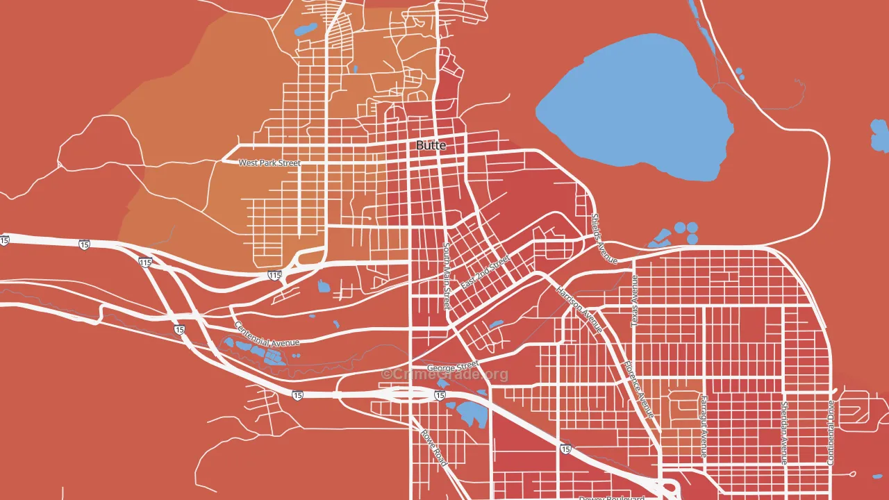 Pioneer, Butte, MT Map of Vehicle Theft Rates