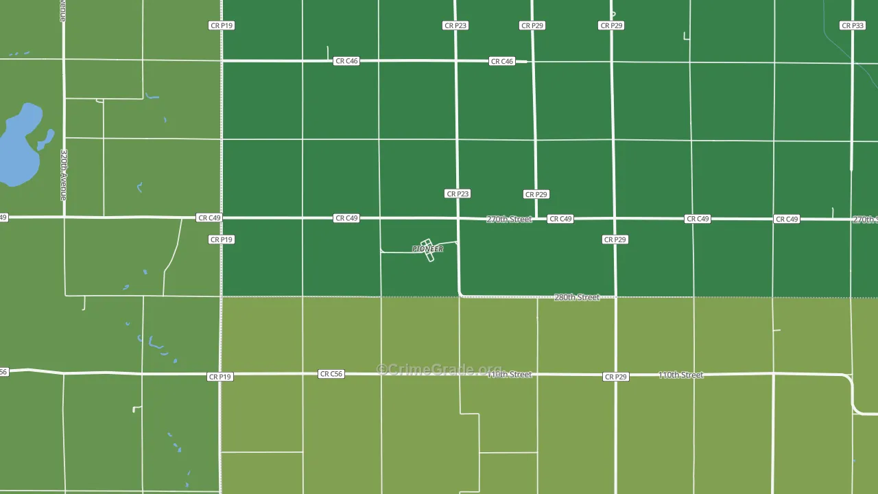 Pioneer, IA Map of Vehicle Theft Rates