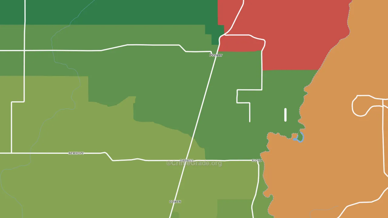 Pioneer, LA Map of Vehicle Theft Rates