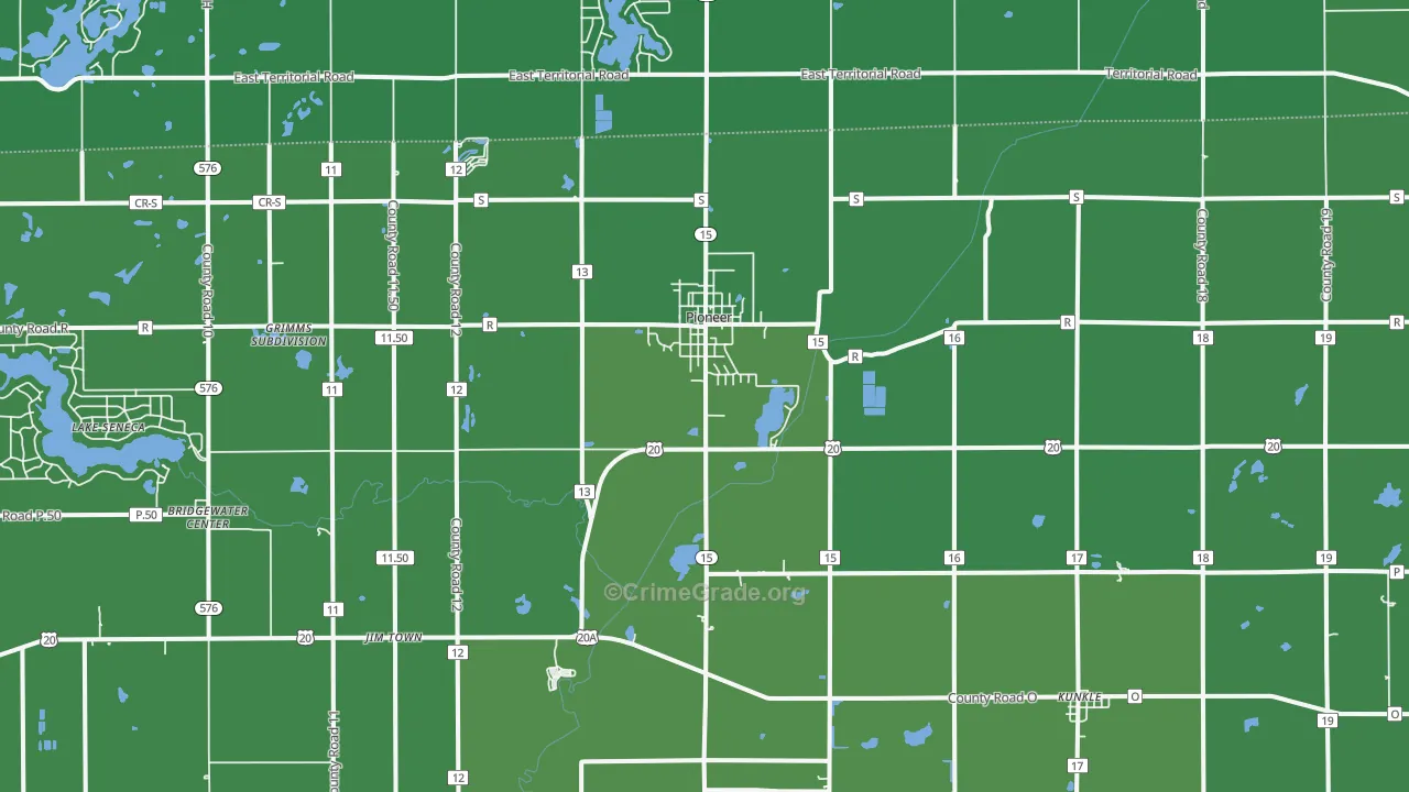 Pioneer, OH Map of Vehicle Theft Rates