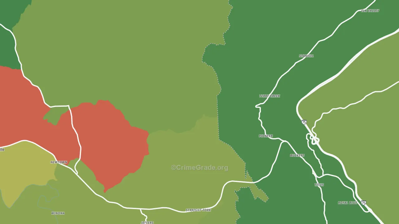 Pioneer, TN Map of Vehicle Theft Rates