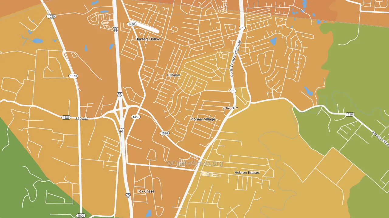Pioneer Village, KY Map of Vehicle Theft Rates