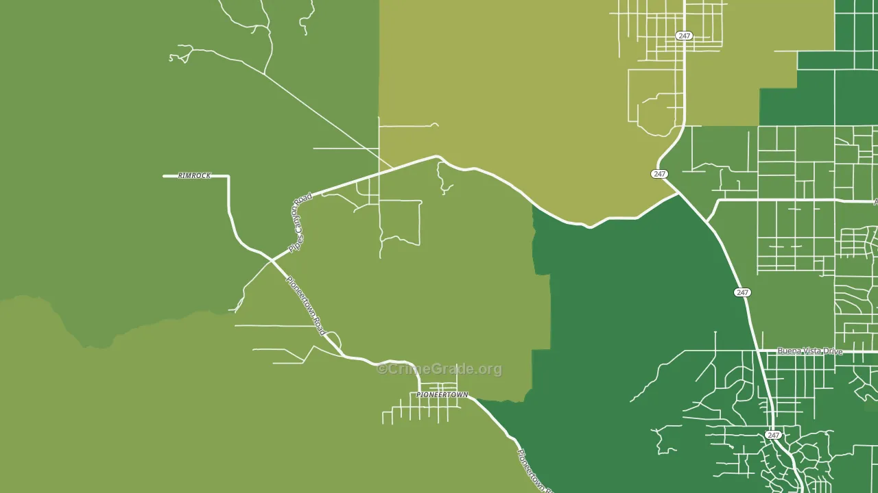 Pioneertown, CA Map of Vehicle Theft Rates