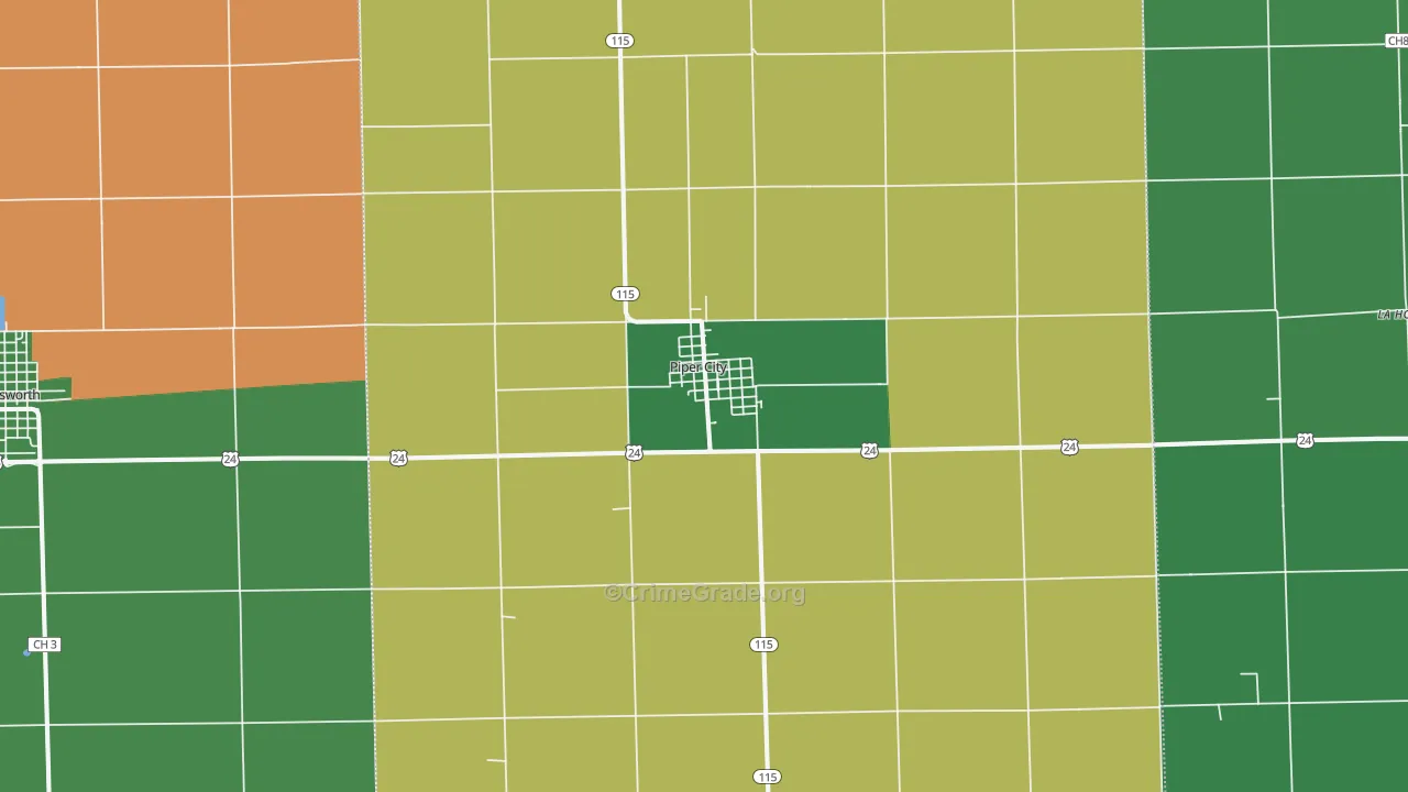 Piper City, IL Map of Vehicle Theft Rates