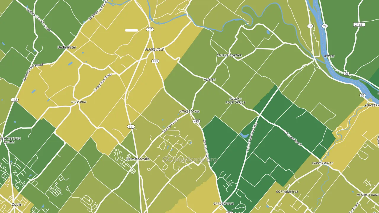 Pipersville, PA Map of Vehicle Theft Rates