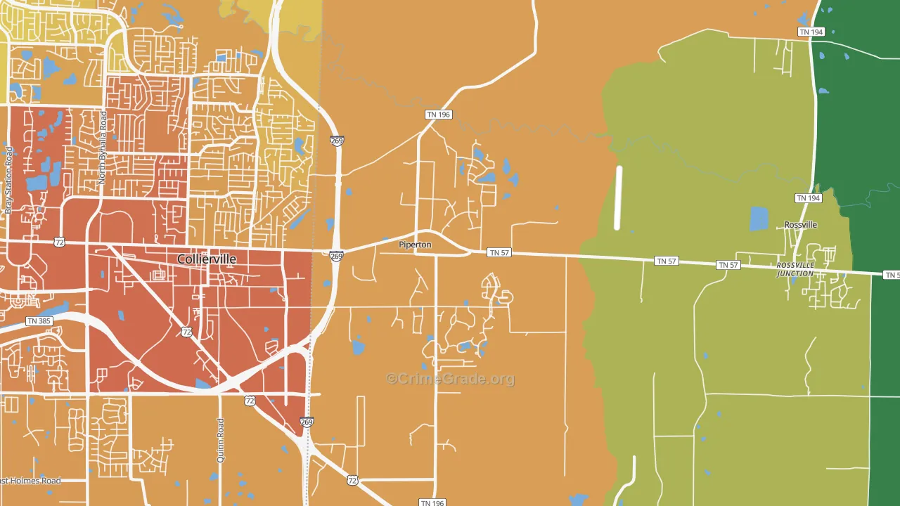 Piperton, TN Map of Vehicle Theft Rates