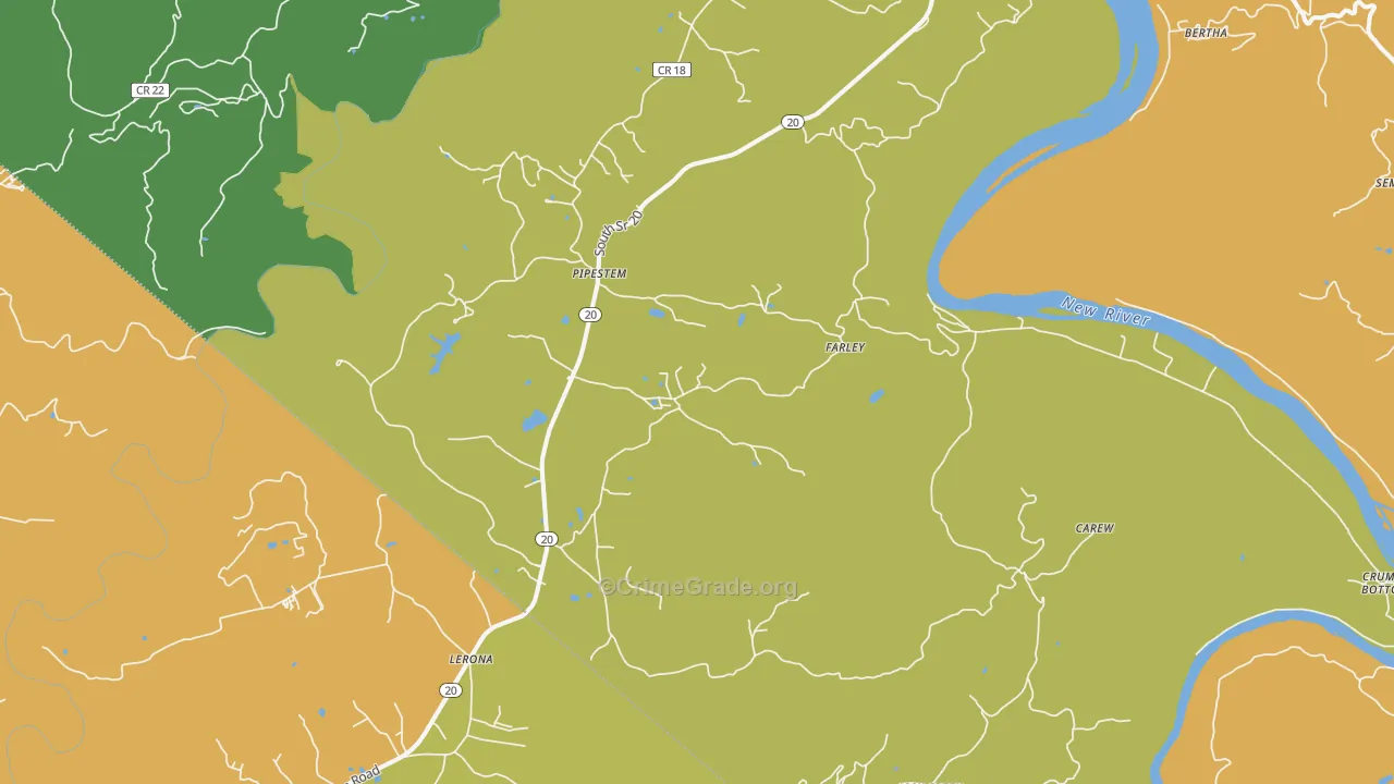 Pipestem, WV Map of Vehicle Theft Rates