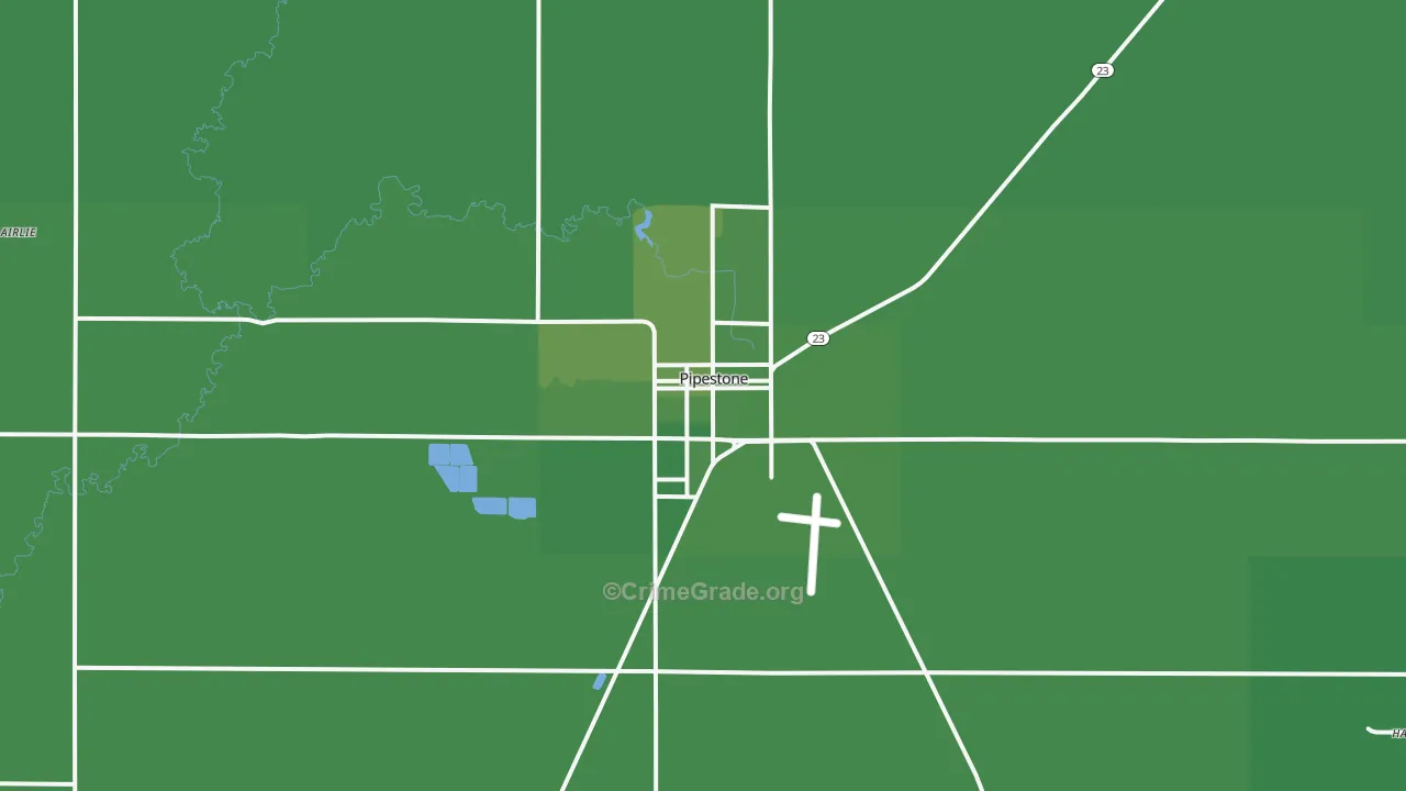 Pipestone, MN Map of Vehicle Theft Rates