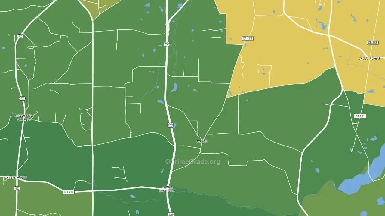 Pirtle, TX Map of Vehicle Theft Rates