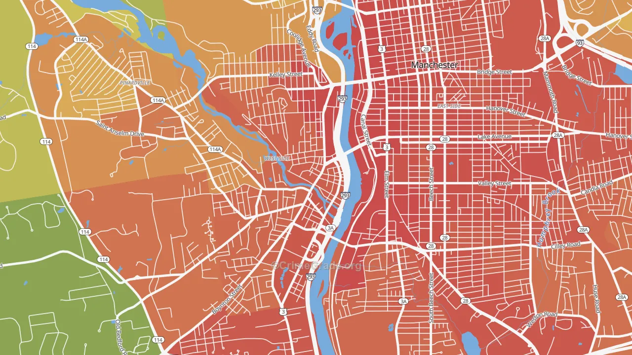 Piscataquog, Manchester, NH Map of Vehicle Theft Rates