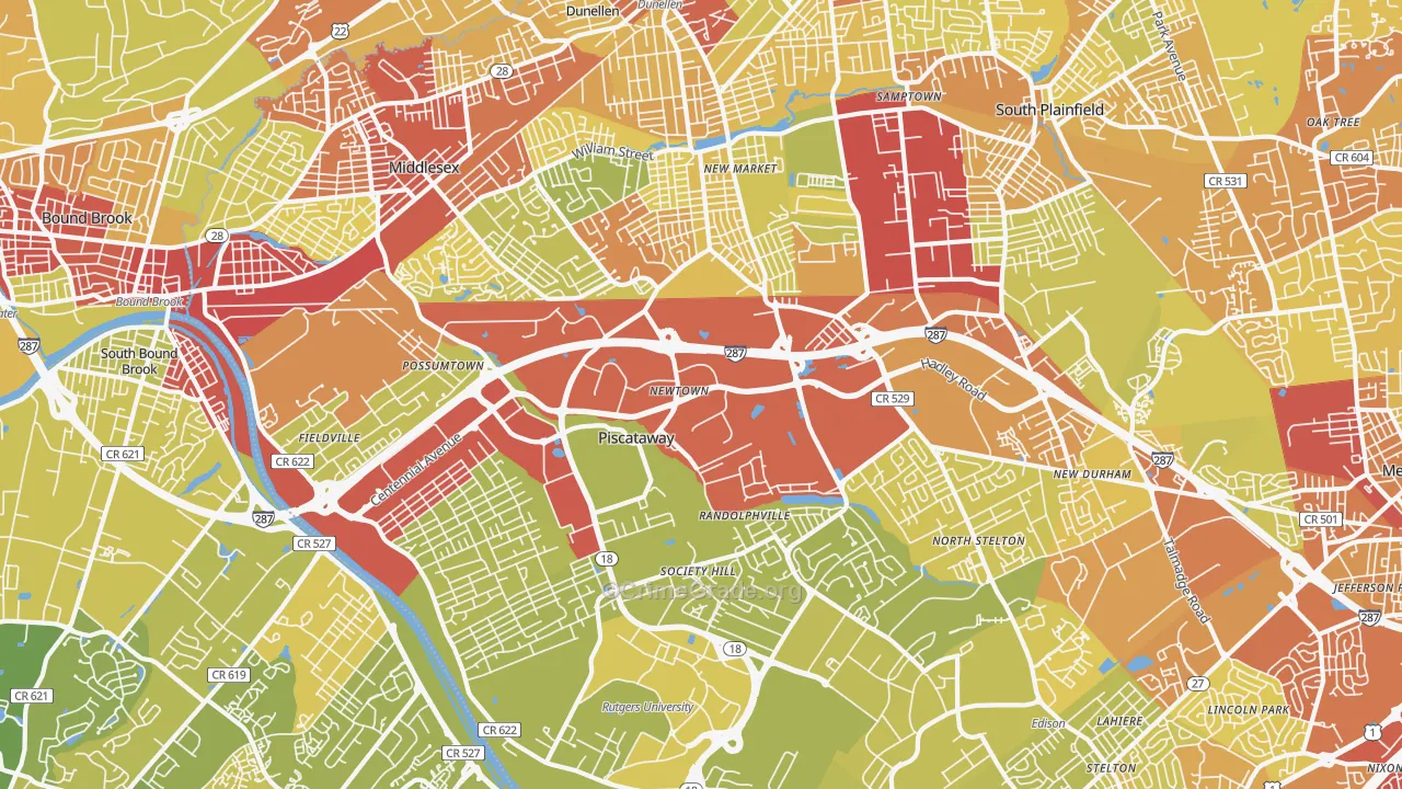 Piscataway, NJ Map of Vehicle Theft Rates
