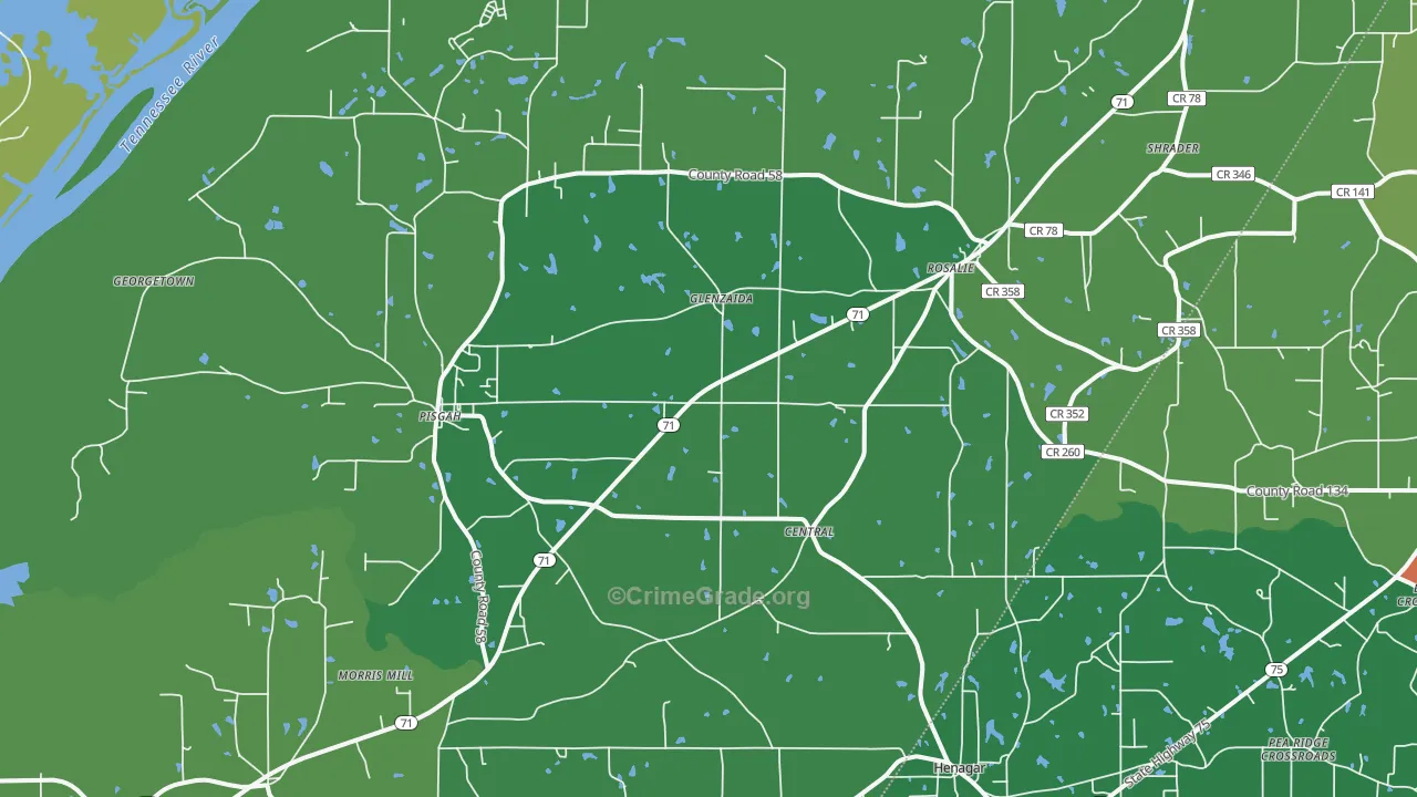 Pisgah, AL Map of Vehicle Theft Rates