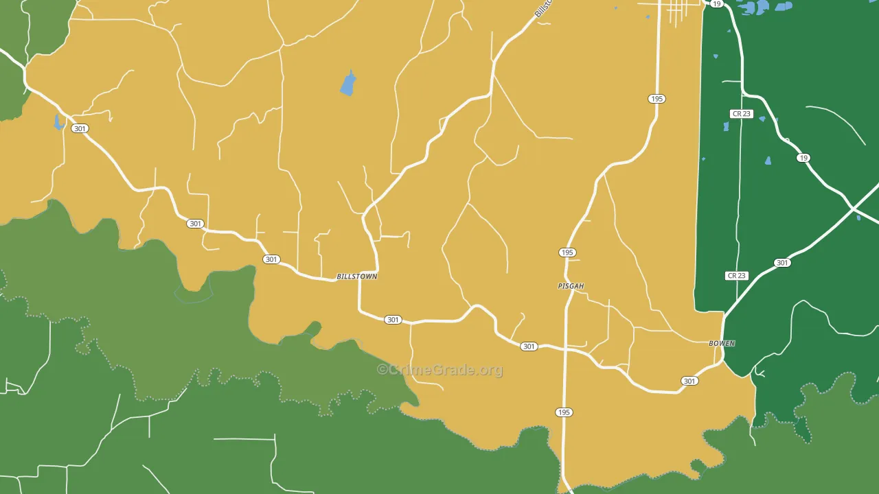 Pisgah, AR Map of Vehicle Theft Rates